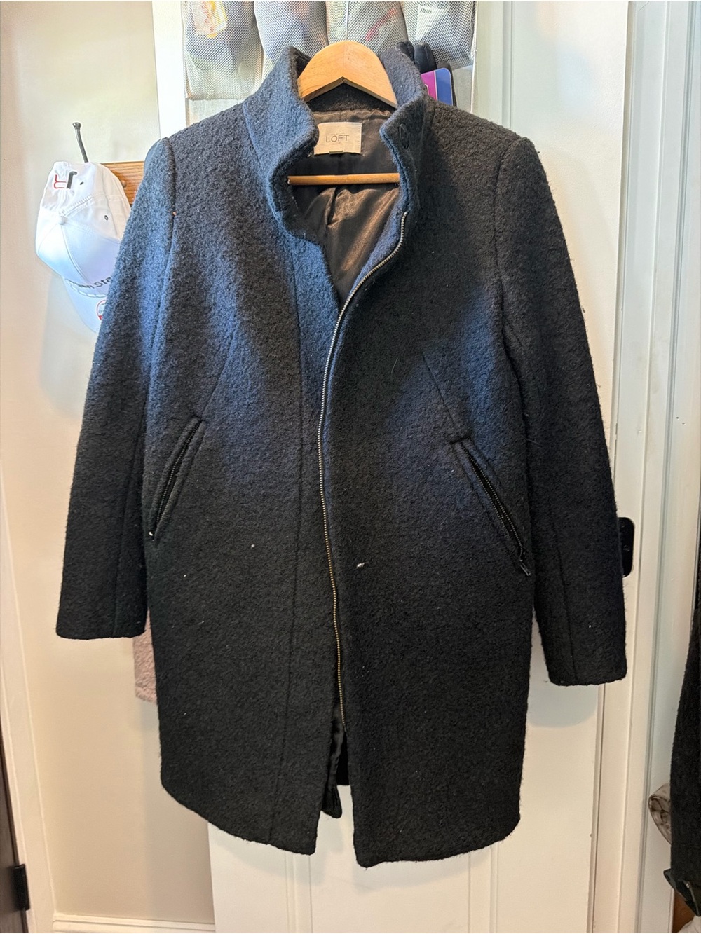 LOFT Black Textured Wool-Blend Pea Coat